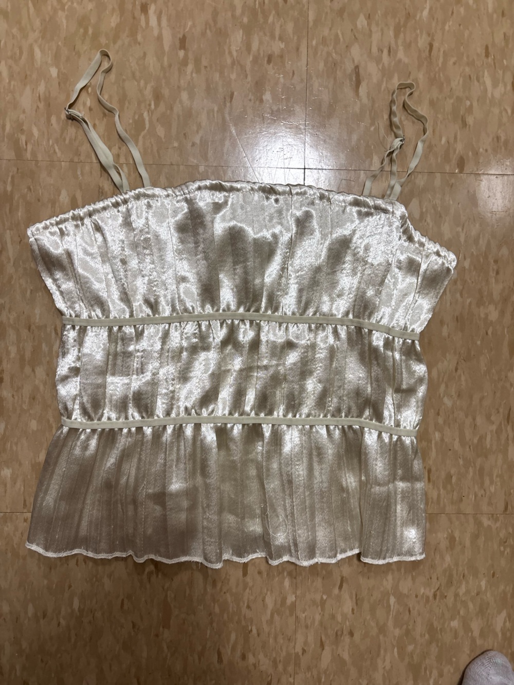 Free People Ivory Satin Tiered Cami Top
